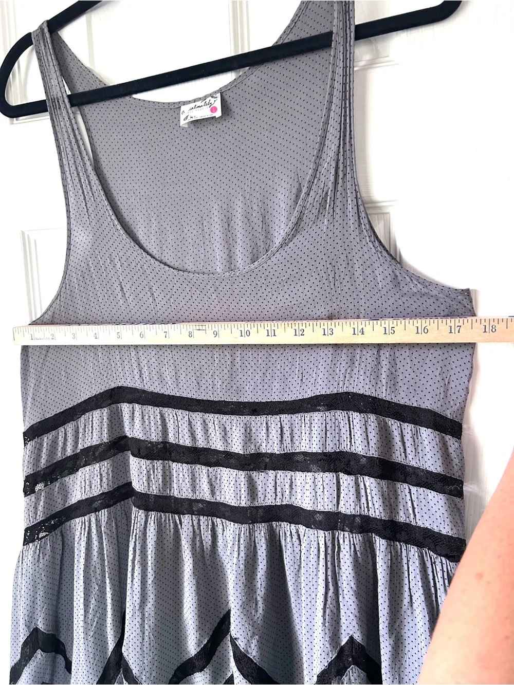 Free People Intimately Polka Dot Lace Trim Tunic Tank Dress Gray Large
